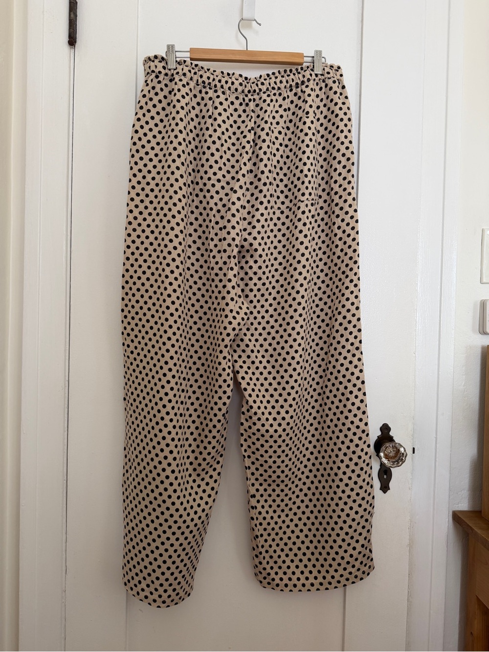 Polka Dot Linen Wide-Leg Pants - Beige/Black - Picture 4 of 4